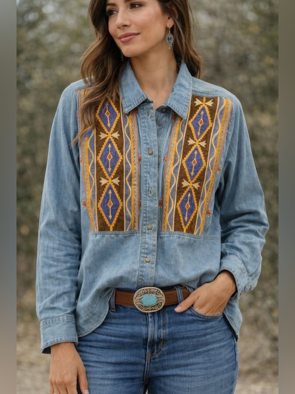 Vintage Hairston Roberson Ropa Denim Top Shirt Size P Denim South Western Rodeo